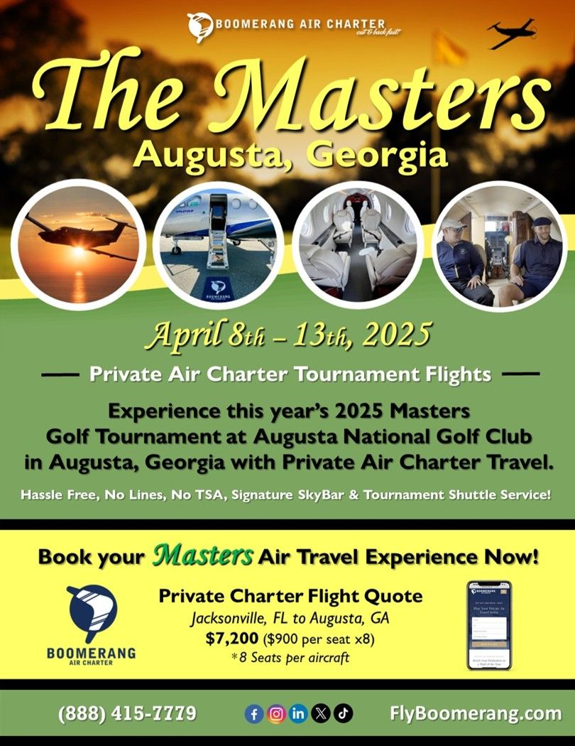 Masters Golf private air charter services